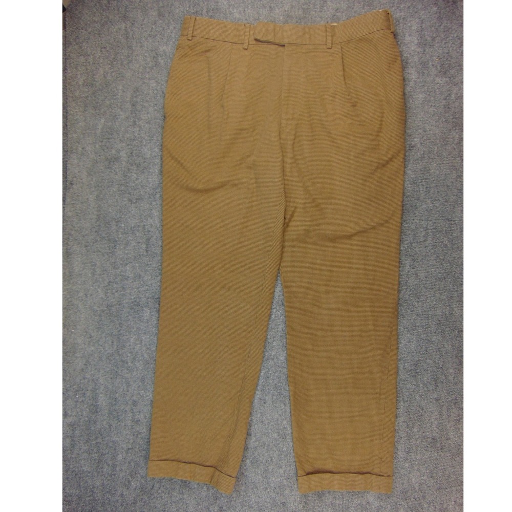 Bullock & Jones Pants Mens 38x30 Brown‎ Houndstooth Pleated Cotton Italy Preppy